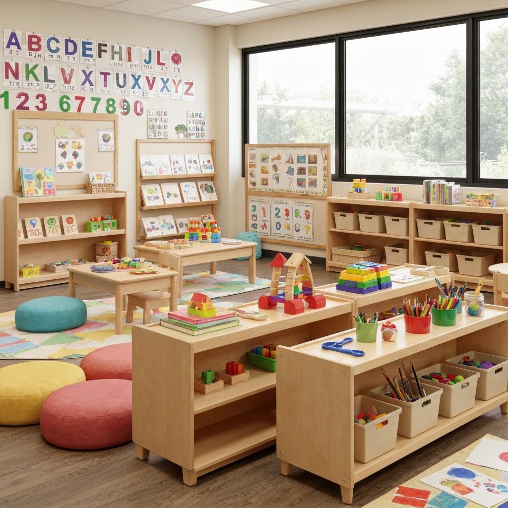 Bright, welcoming classroom at Pallara Childcare with learning materials and comfortable furniture