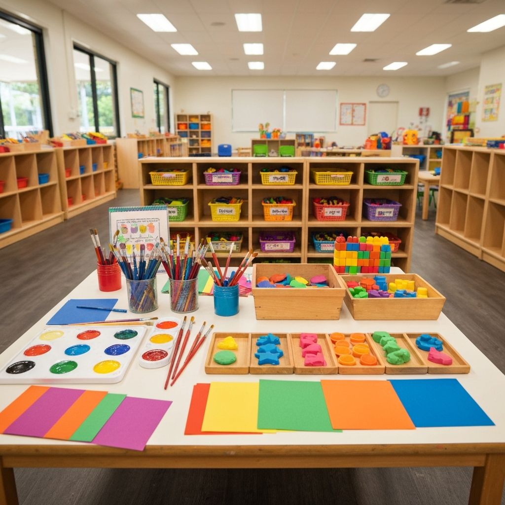 Colourful arts and crafts materials and educational toys at Pallara Childcare
